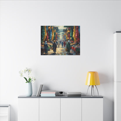 Middle Eastern Market Matte Canvas Wall Art — Colorful Bazaar Street Scene