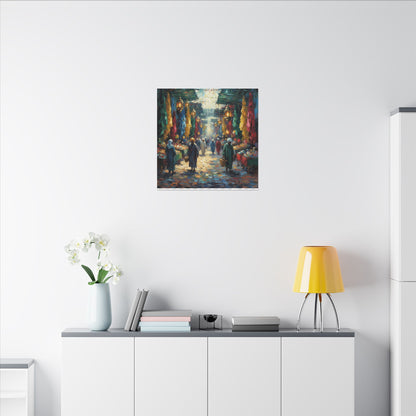 Middle Eastern Market Matte Canvas Wall Art — Colorful Bazaar Street Scene
