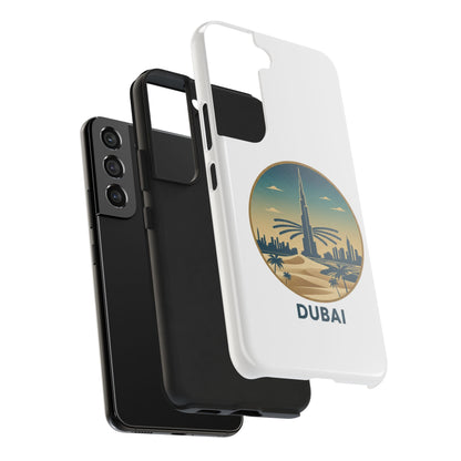 Coque de téléphone résistante motif skyline de Dubaï — Étui de voyage rétro palmiers du désert