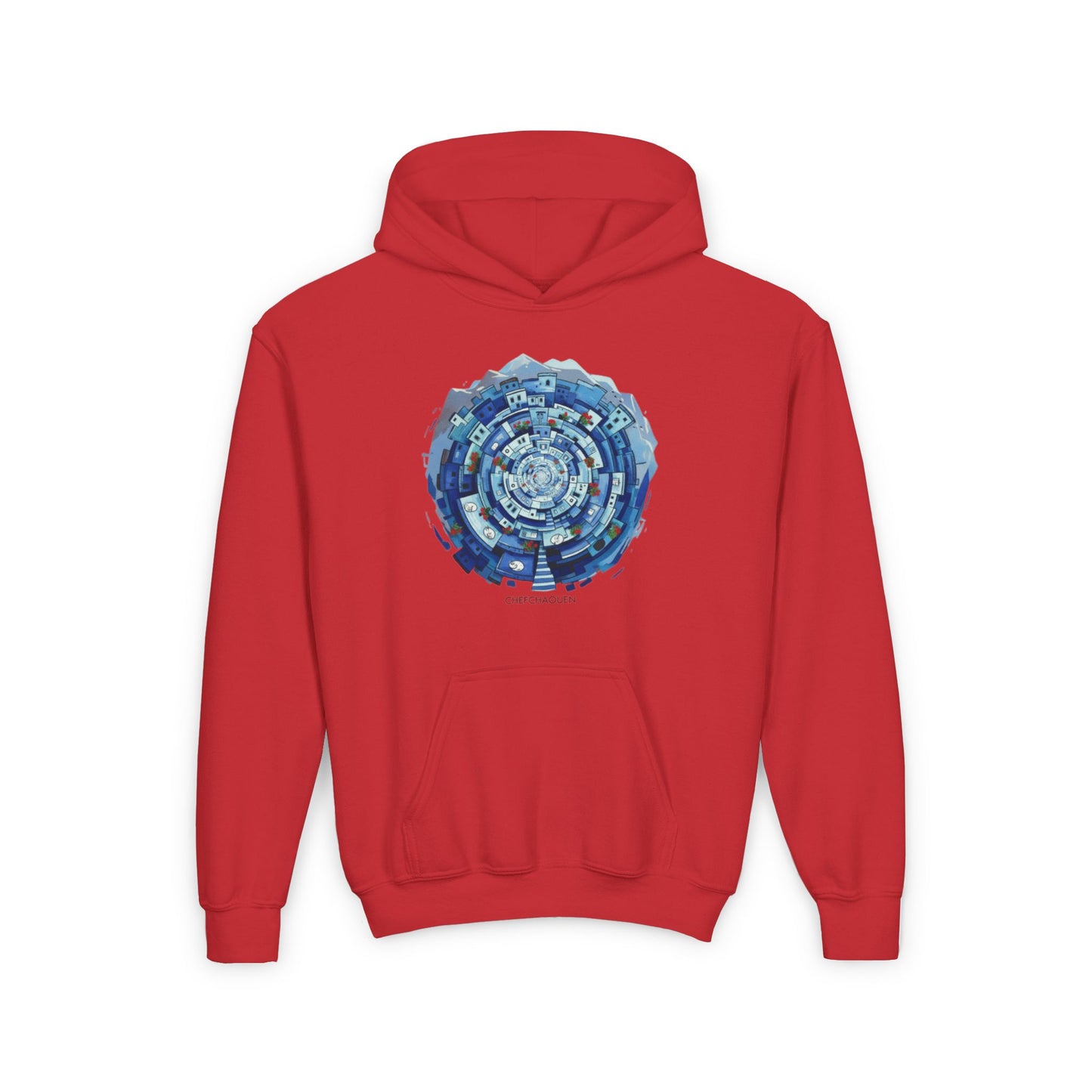 Youth Hoodie — Blue Geometric Mandala Graphic
