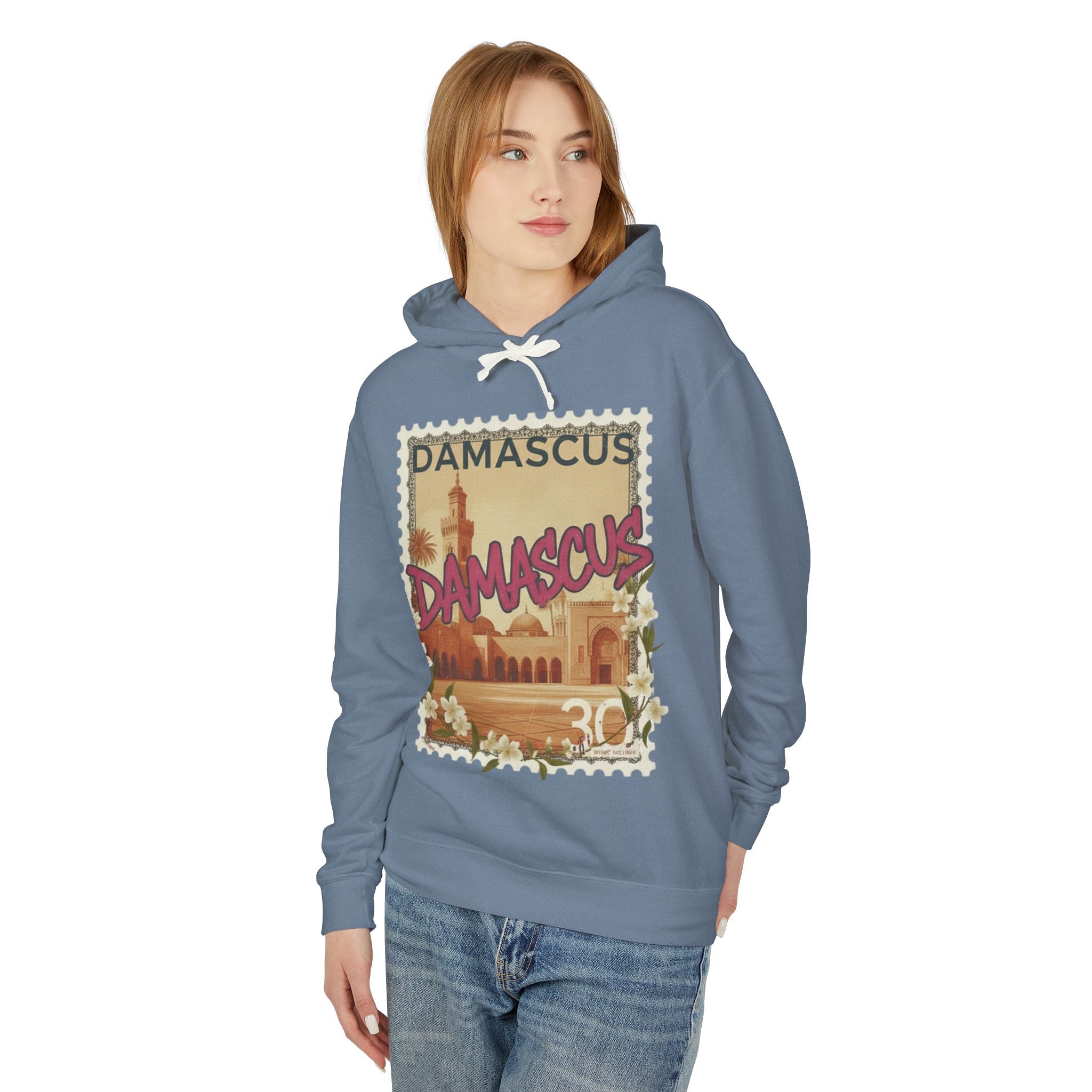 Damascus Vintage Postage Hoodie — Retro Travel Sweatshirt