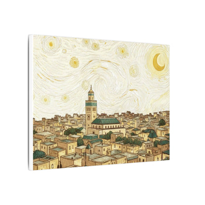 Moroccan Cityscape Canvas Print — Starry Night-Inspired Mosque Wall Art