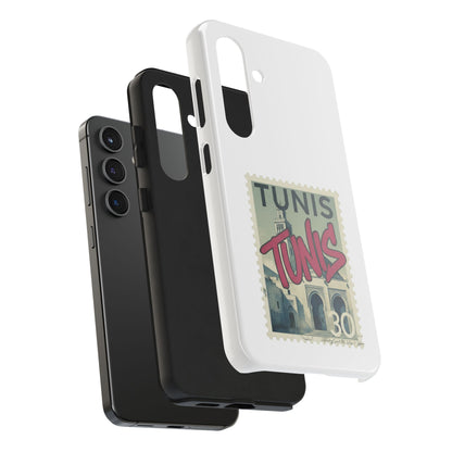 Coque de téléphone résistante à motif timbre vintage de Tunis — Étui de téléphone rétro pour voyage en Tunisie