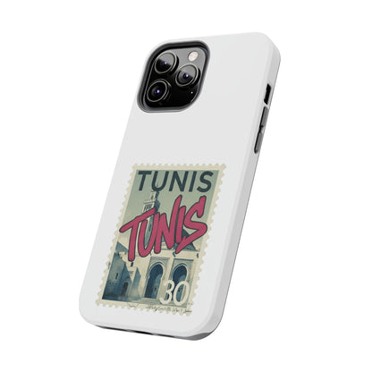 Coque de téléphone résistante à motif timbre vintage de Tunis — Étui de téléphone rétro pour voyage en Tunisie