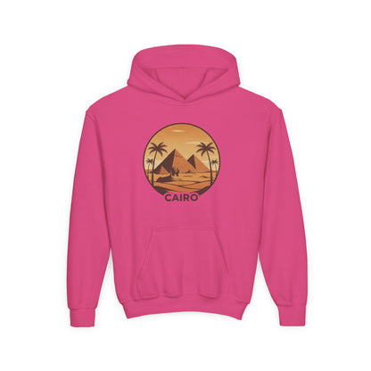 Youth Hoodie - Cairo Retro Pyramids Sunset Graphic