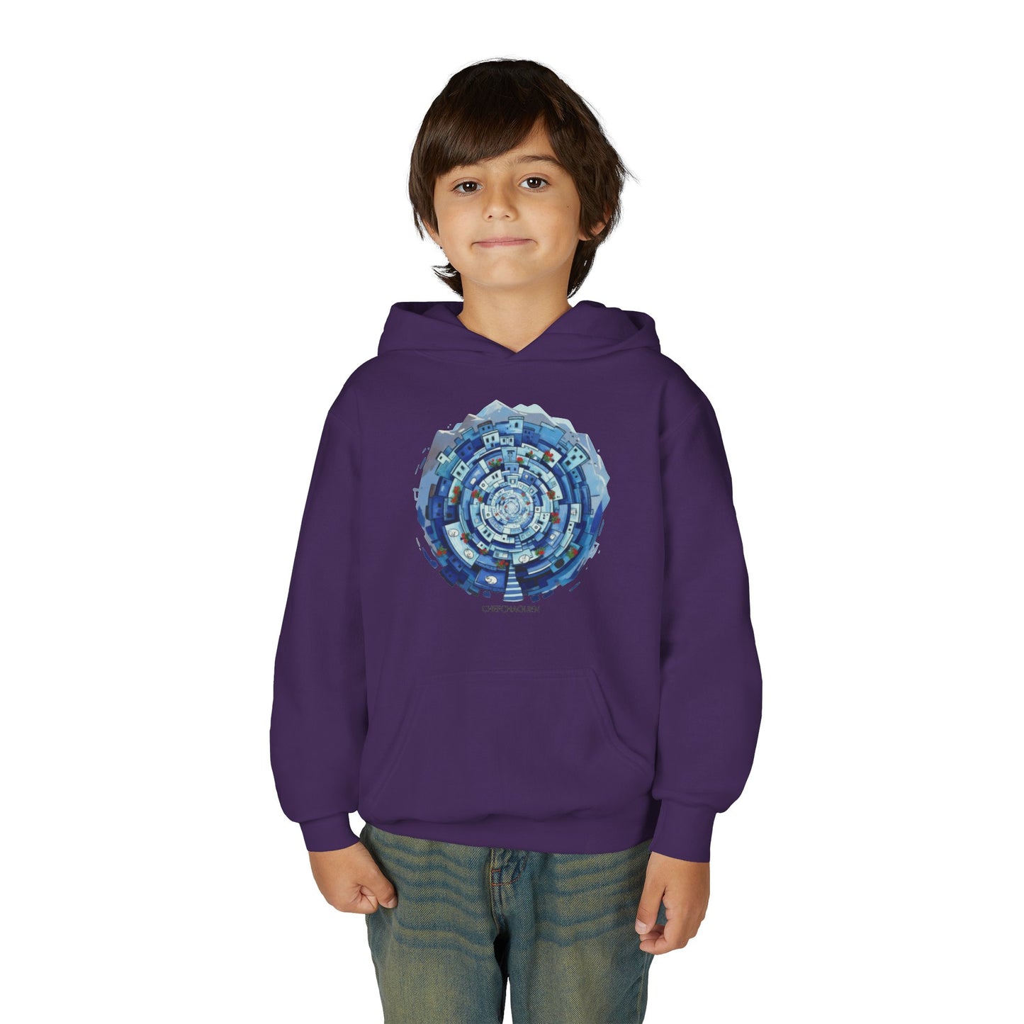 Youth Hoodie — Blue Geometric Mandala Graphic