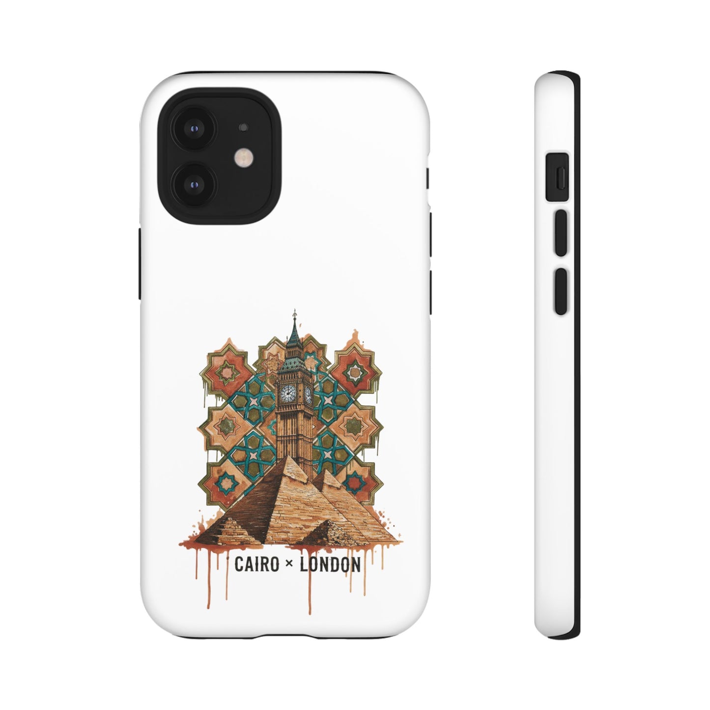 Cairo × London Phone Case — Vintage Mosaic Pyramids & Big Ben Travel Design