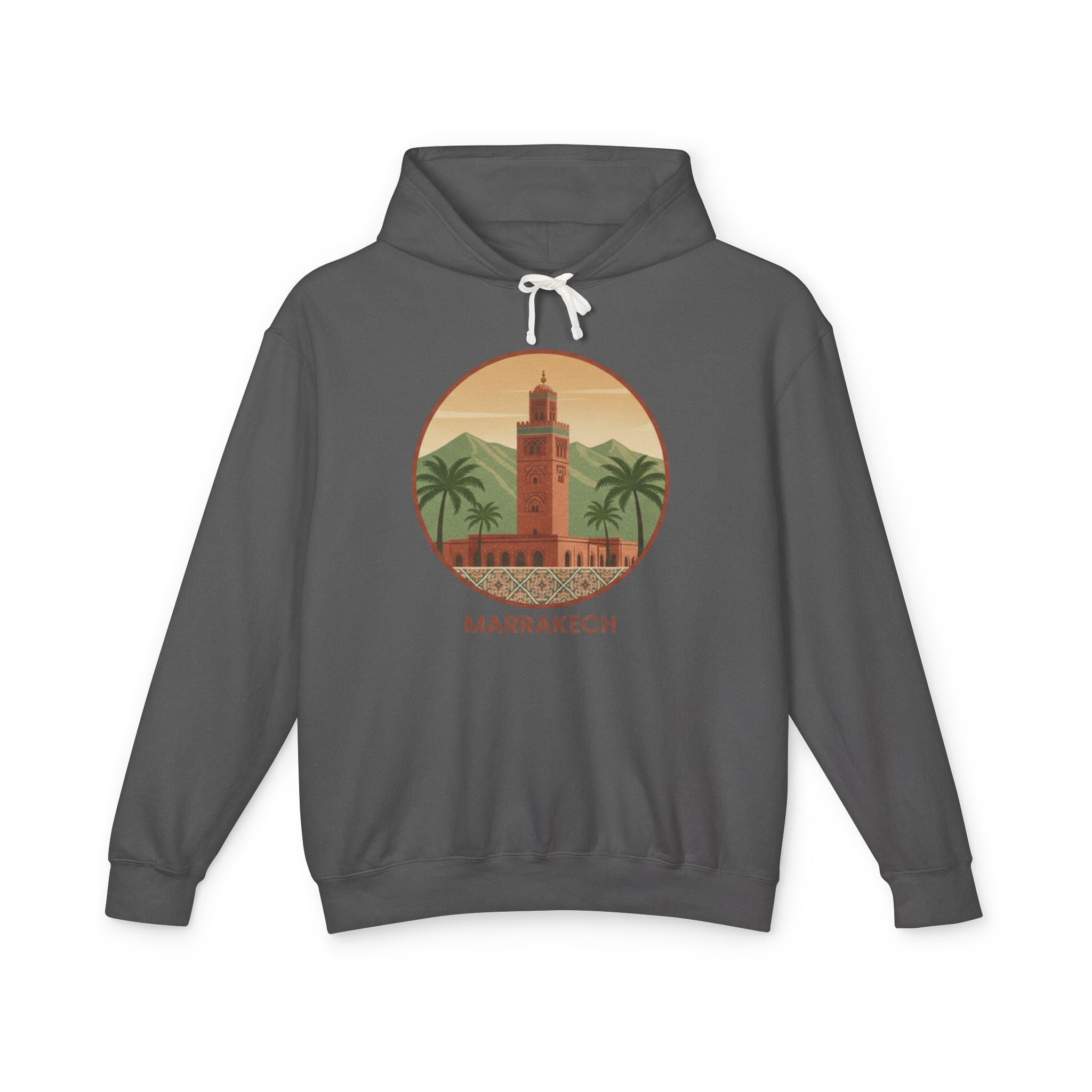 Marrakech Vintage Travel Hoodie — Retro Palm Tree Morocco Sweatshirt