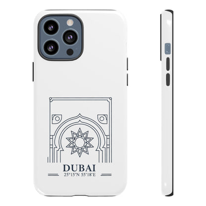 Dubai Architectural Phone Case — Minimal Souvenir Travel Design with Coordinates