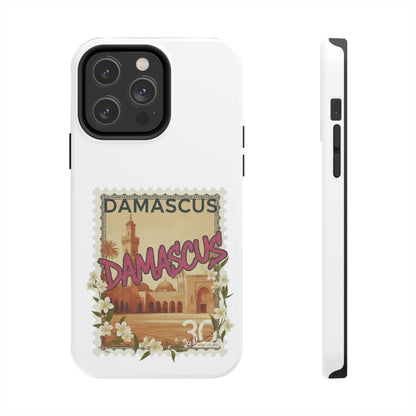 Étui de téléphone résistant à motif de timbres vintage Damas — Coque de téléphone rétro pour voyage