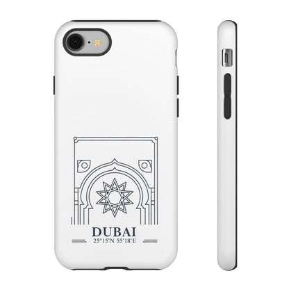 Dubai Architectural Phone Case — Minimal Souvenir Travel Design with Coordinates