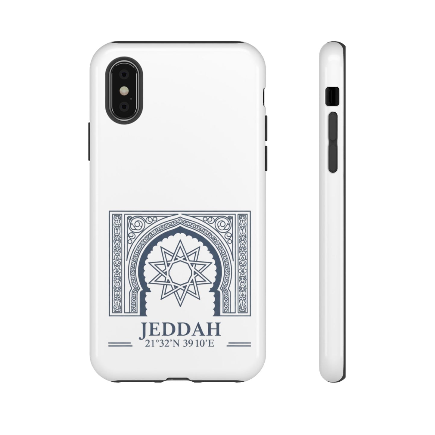 Jeddah Coordinates Phone Case — Arabic Arch Geometric Design