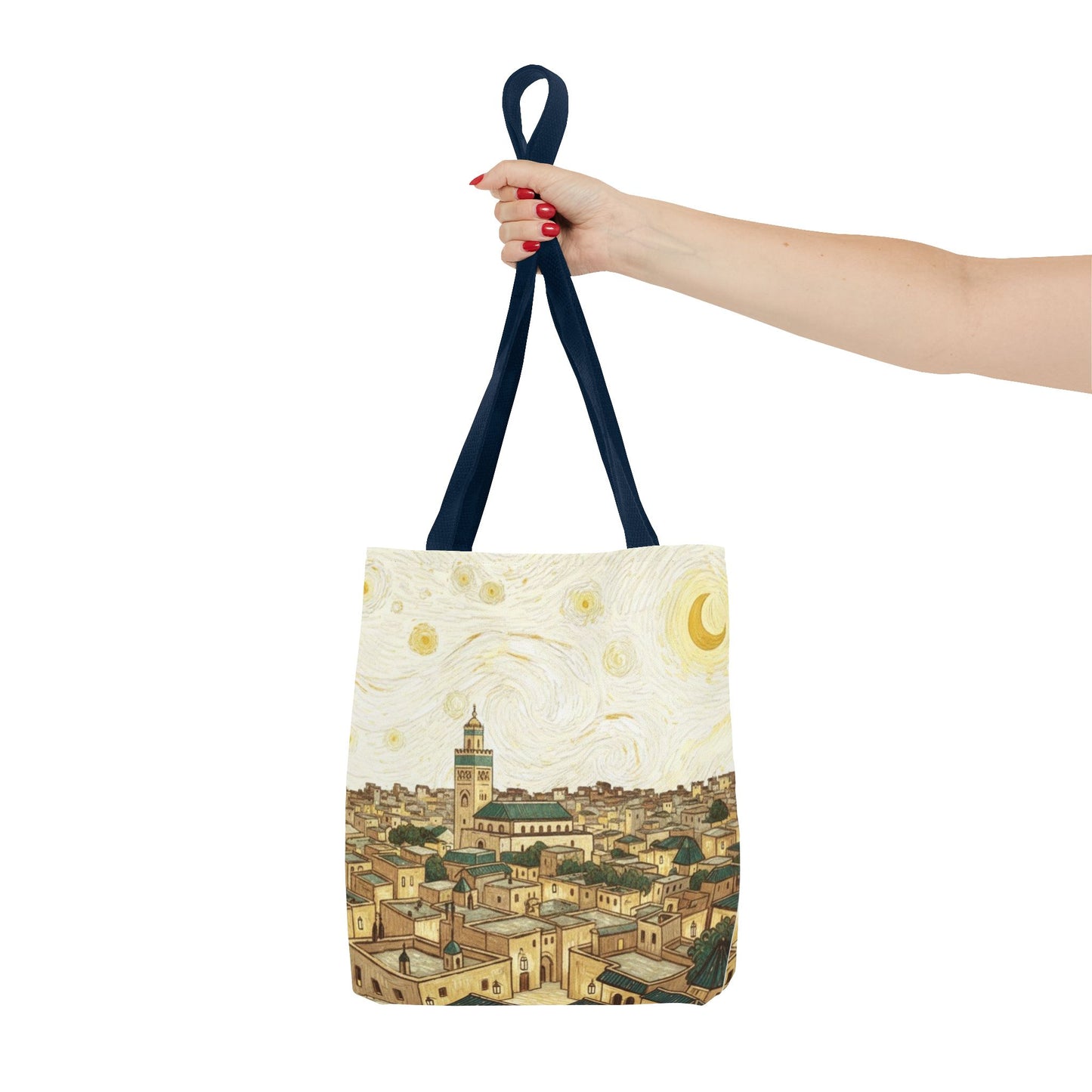 Starry Night Cityscape Tote Bag — Vintage Moroccan Skyline All-Over Print