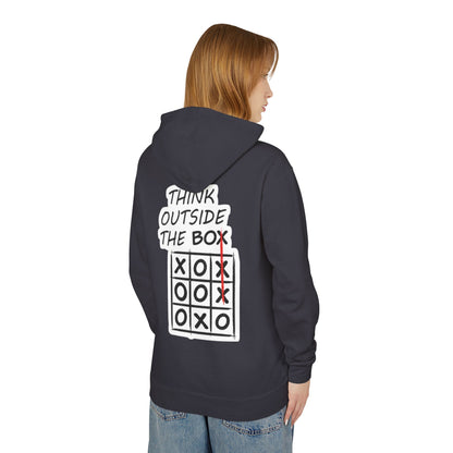 Think Outside the Box Hoodie — Tic-Tac-Toe Graphic Lightweight Hooded Sweatshirt