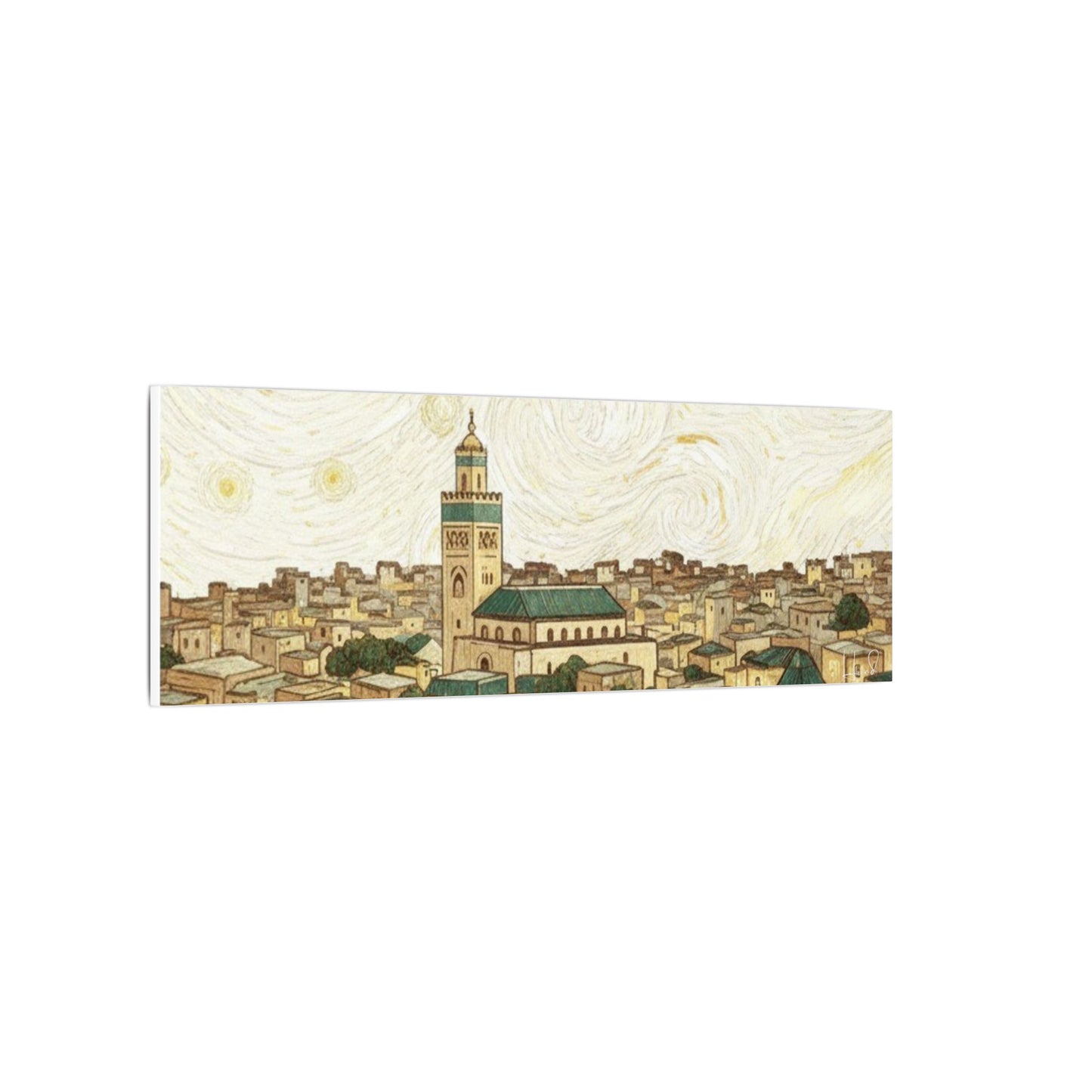 Moroccan Cityscape Canvas Print — Starry Night-Inspired Mosque Wall Art