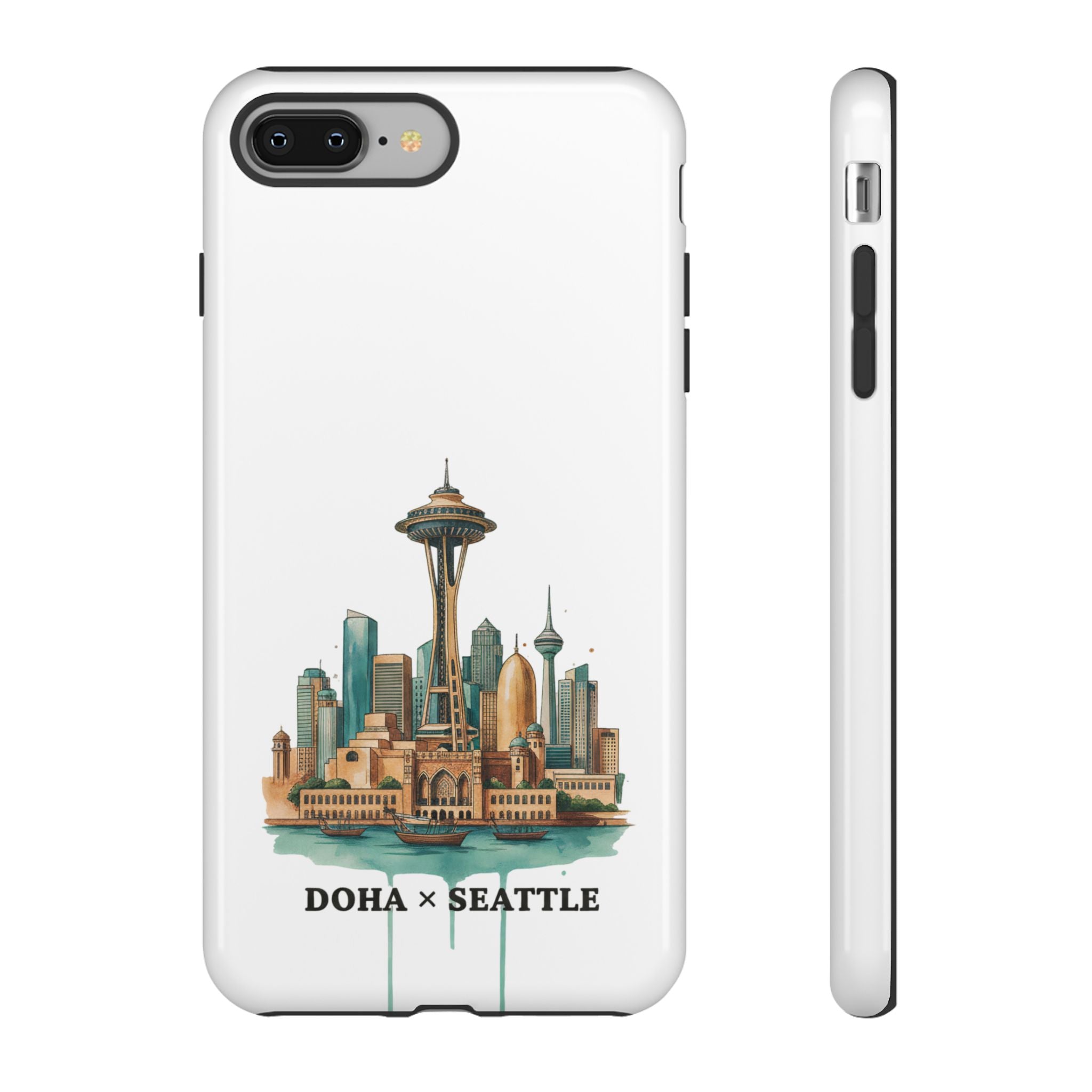 Doha x Seattle Skyline Tough Phone Case — Cityscape Protective Phone Cover