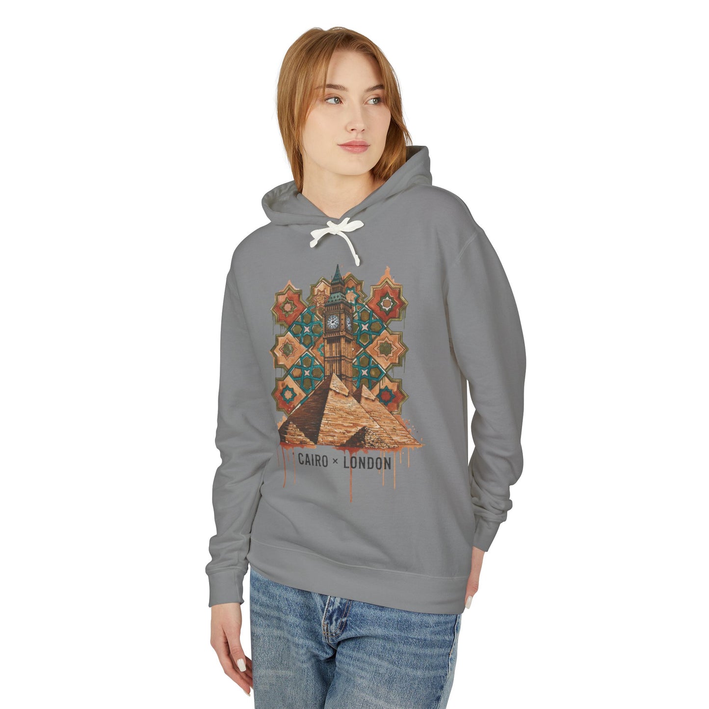 Cairo to London Vintage Pyramid Hoodie — Travel & Retro Mosaic Graphic