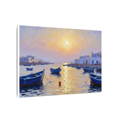 Seaside Sunset Canvas Print — Boats on Tranquil Harbor Wall Art