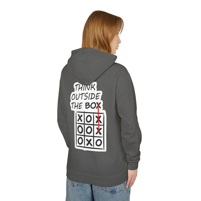Think Outside the Box Hoodie — Tic-Tac-Toe Graphic Lightweight Hooded Sweatshirt