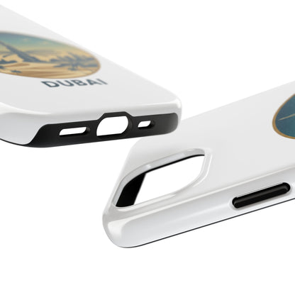 Coque de téléphone résistante motif skyline de Dubaï — Étui de voyage rétro palmiers du désert