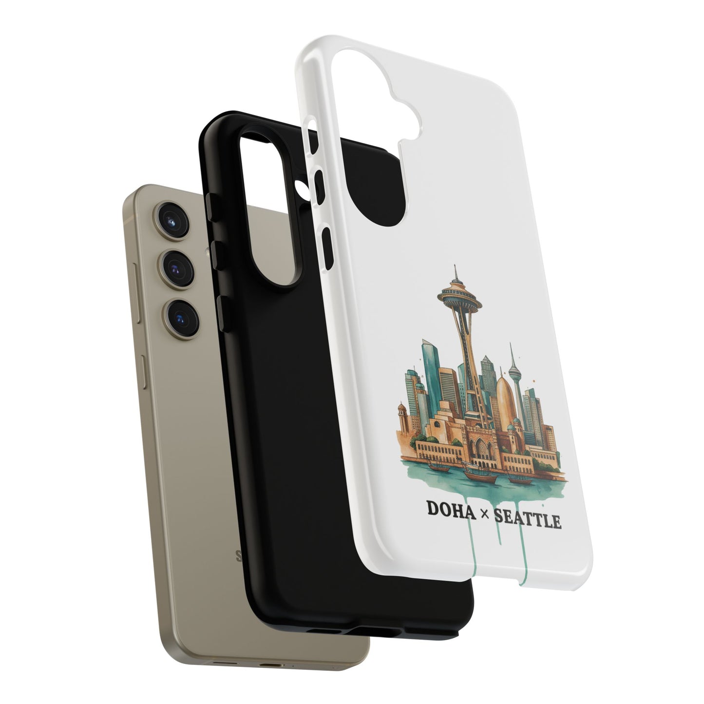 Coque de téléphone résistante Doha x Seattle Skyline — Protection pour téléphone inspirée de la ville
