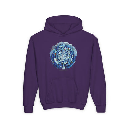 Youth Hoodie — Blue Geometric Mandala Graphic