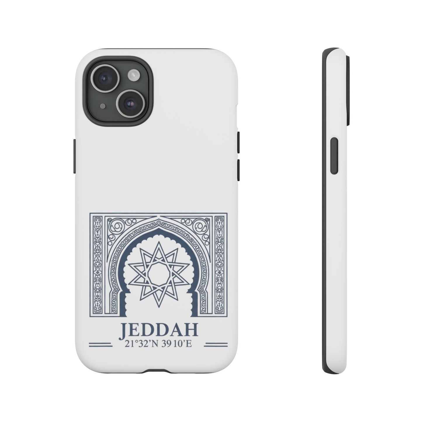 Jeddah Coordinates Phone Case — Arabic Arch Geometric Design