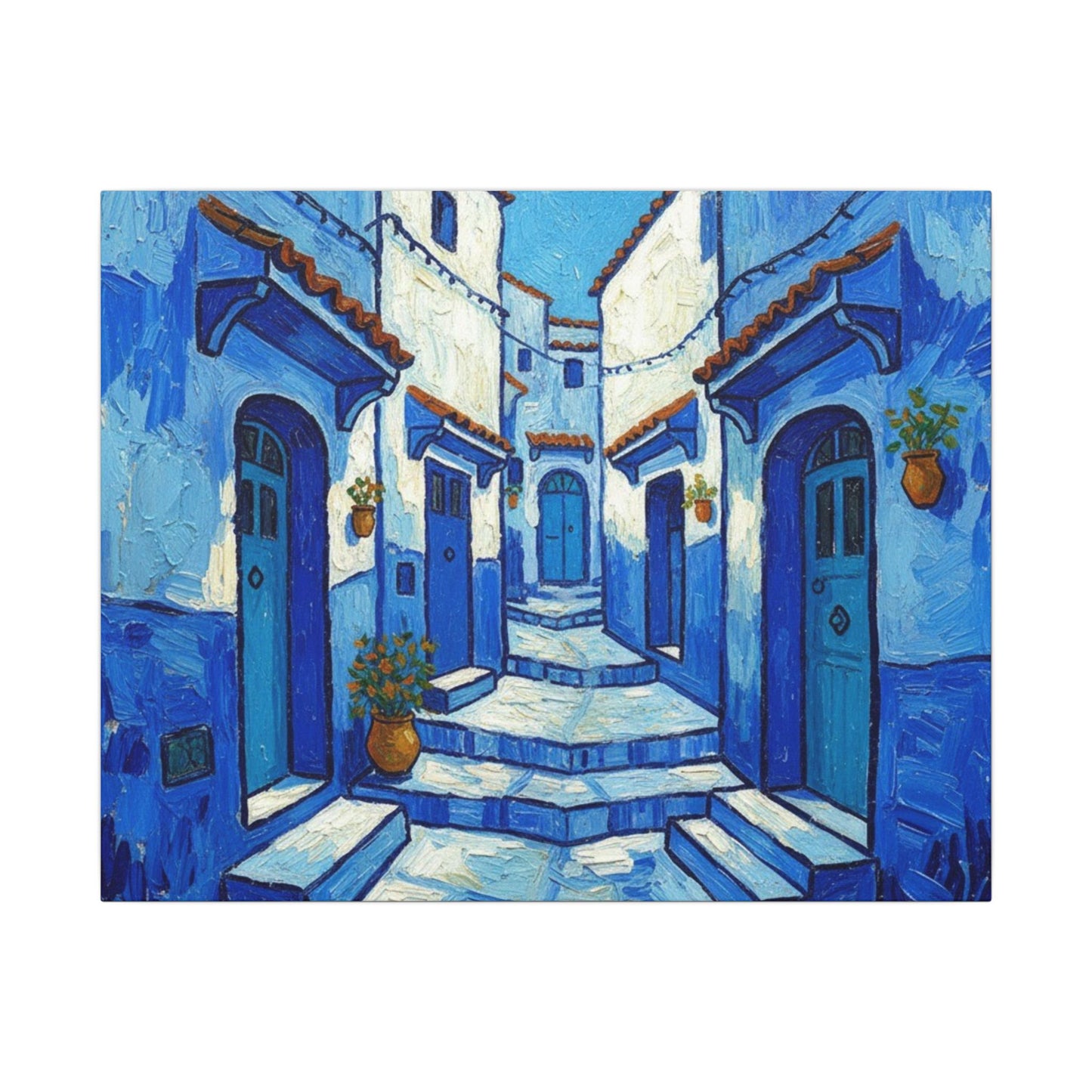 Mediterranean Blue Alley Canvas Print — Stretched Matte Wall Art