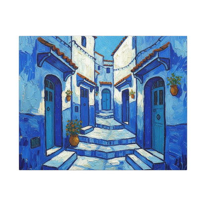 Mediterranean Blue Alley Canvas Print — Stretched Matte Wall Art
