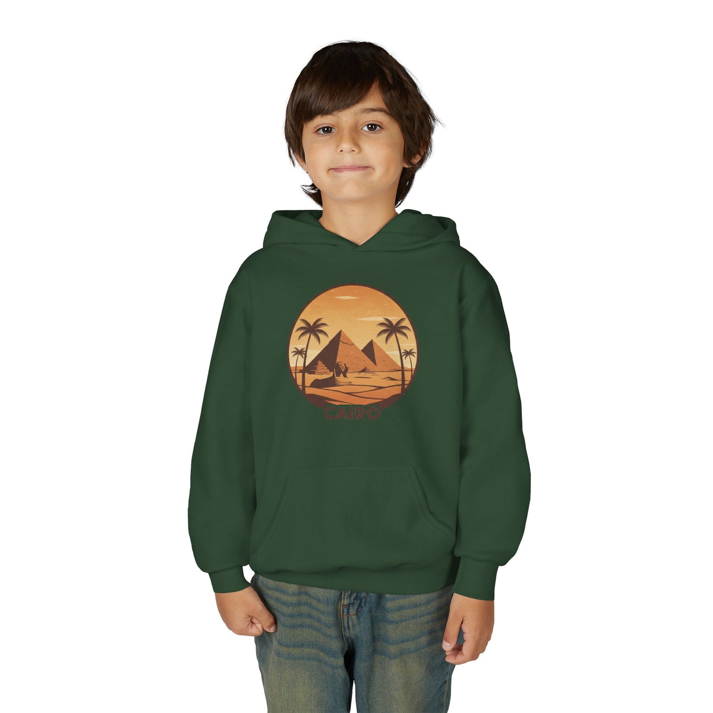 Youth Hoodie - Cairo Retro Pyramids Sunset Graphic