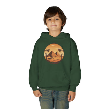 Youth Hoodie - Cairo Retro Pyramids Sunset Graphic