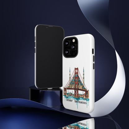 City Bridge Phone Case — Istanbul × San Francisco Illustrated Travel Design