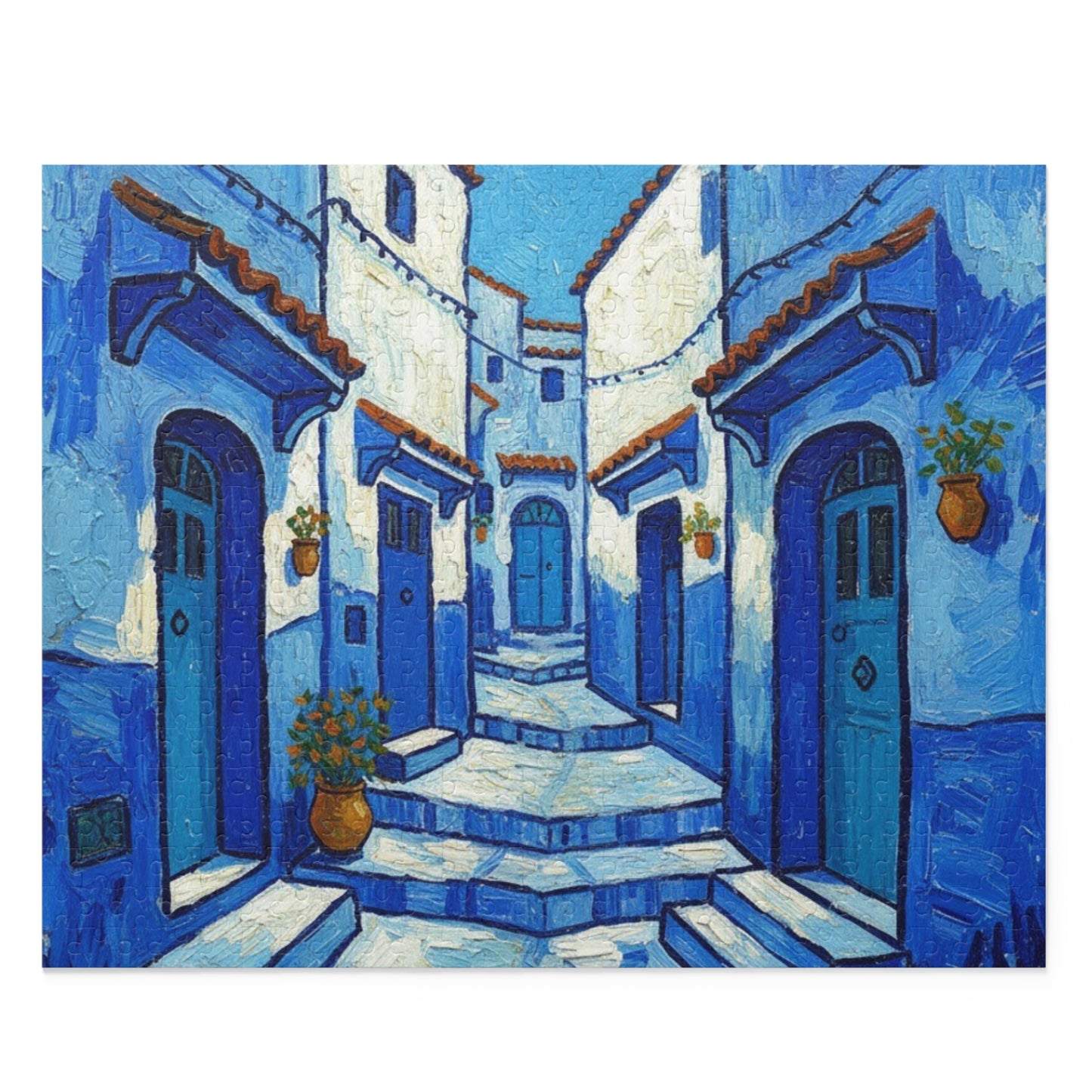 Blue Mediterranean Alley Puzzle — 120/252/500-Piece Jigsaw