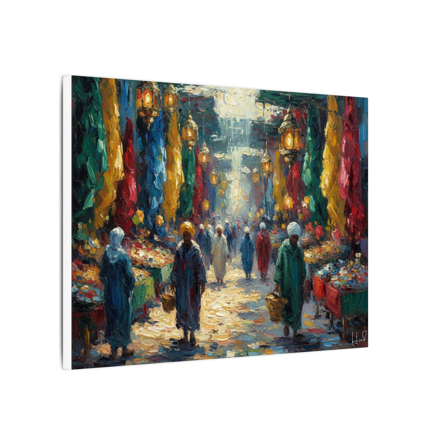 Middle Eastern Market Matte Canvas Wall Art — Colorful Bazaar Street Scene