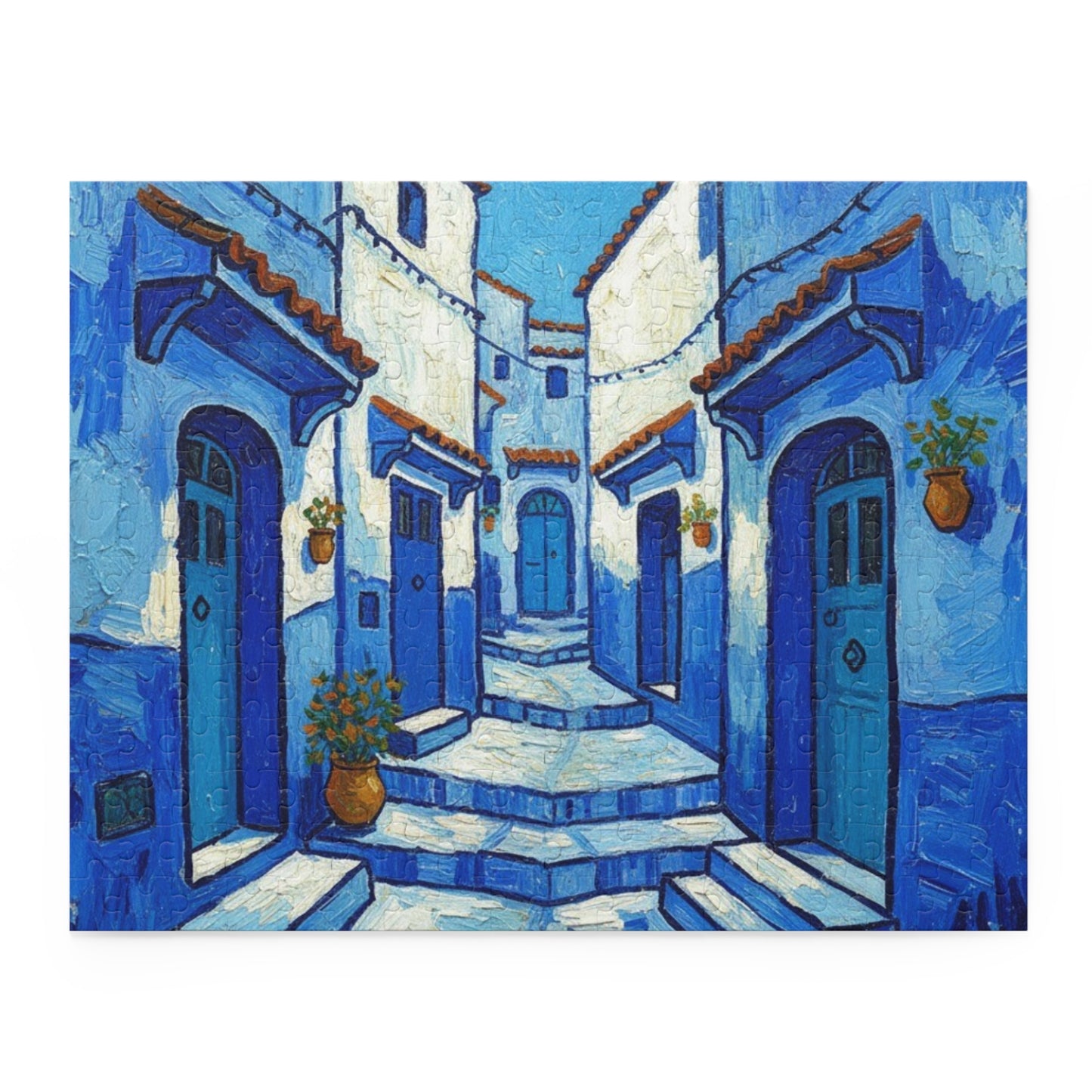 Blue Mediterranean Alley Puzzle — 120/252/500-Piece Jigsaw