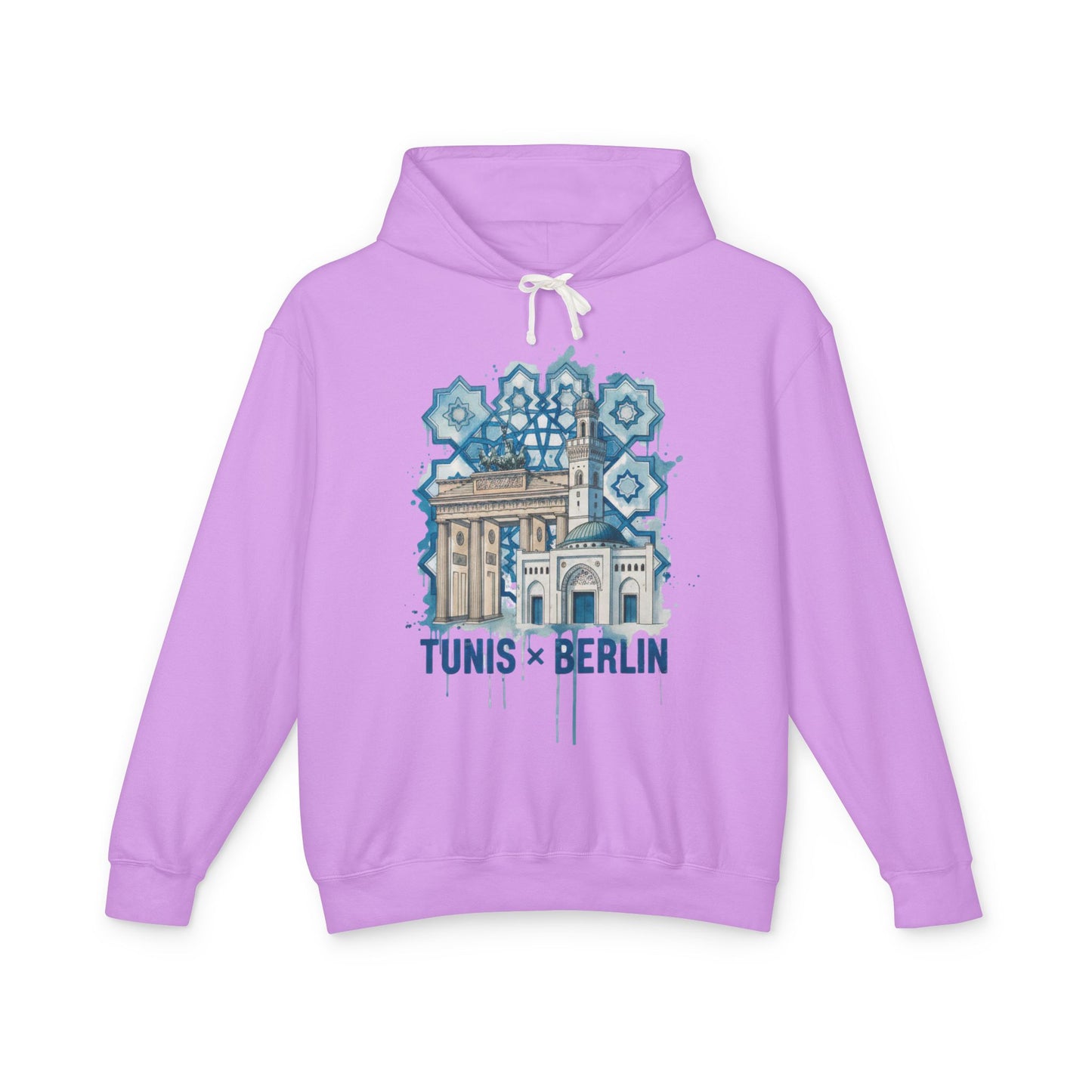 Tunis × Berlin Hoodie — Travel Mashup Graphic Hooded Sweatshirt