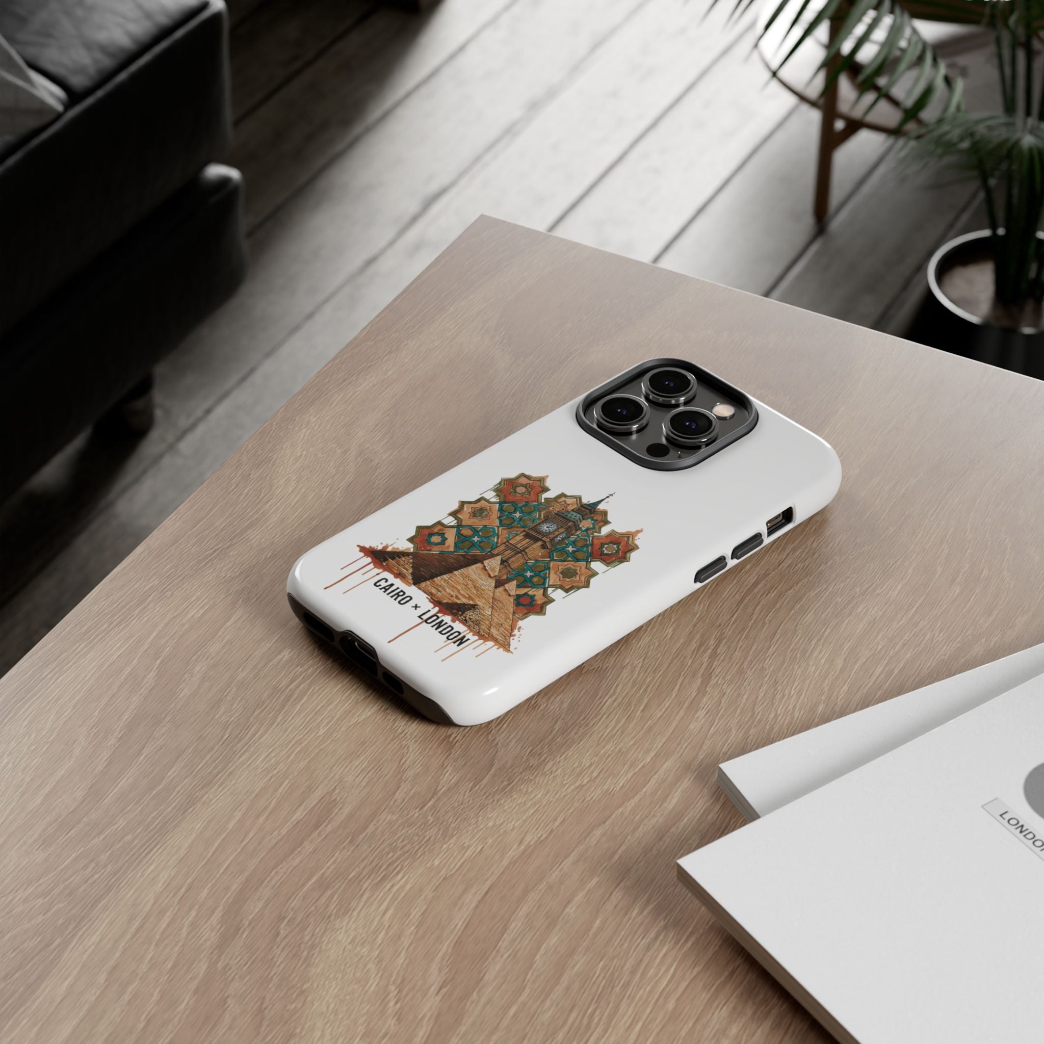 Cairo × London Phone Case — Vintage Mosaic Pyramids & Big Ben Travel Design