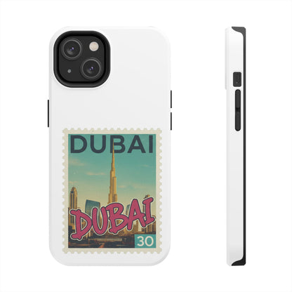 Coque de téléphone motif timbre-poste de Dubaï — Coque iPhone résistante inspirée du voyage