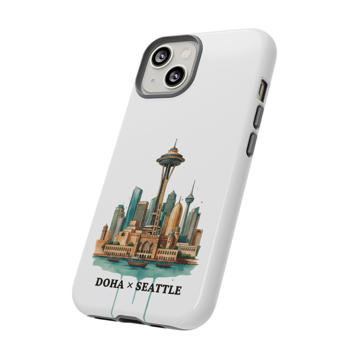 Coque de téléphone résistante Doha x Seattle Skyline — Protection pour téléphone inspirée de la ville
