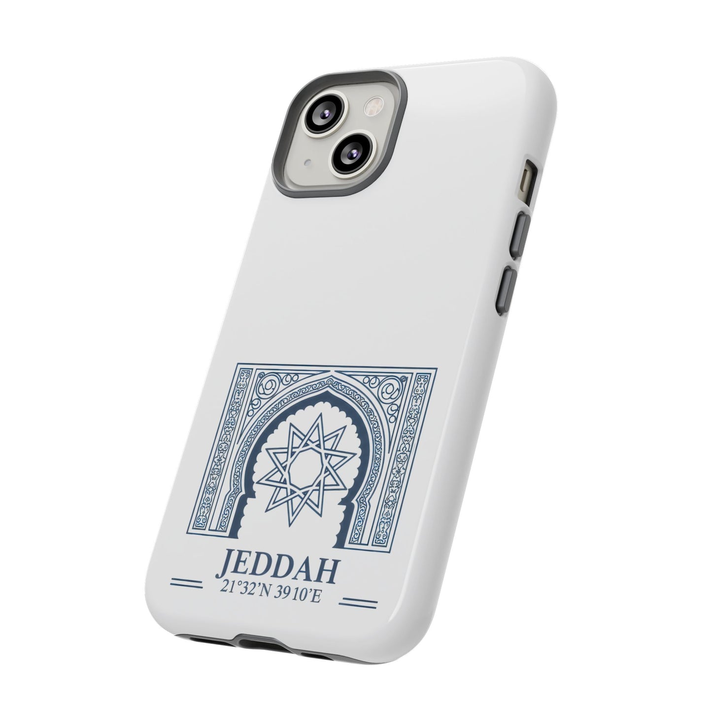 Jeddah Coordinates Phone Case — Blue Islamic Arch Travel Souvenir