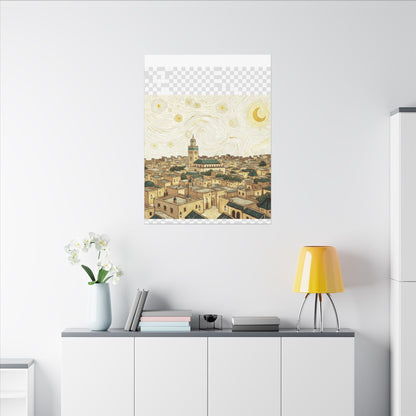 Moroccan Cityscape Canvas Print — Starry Night-Inspired Mosque Wall Art