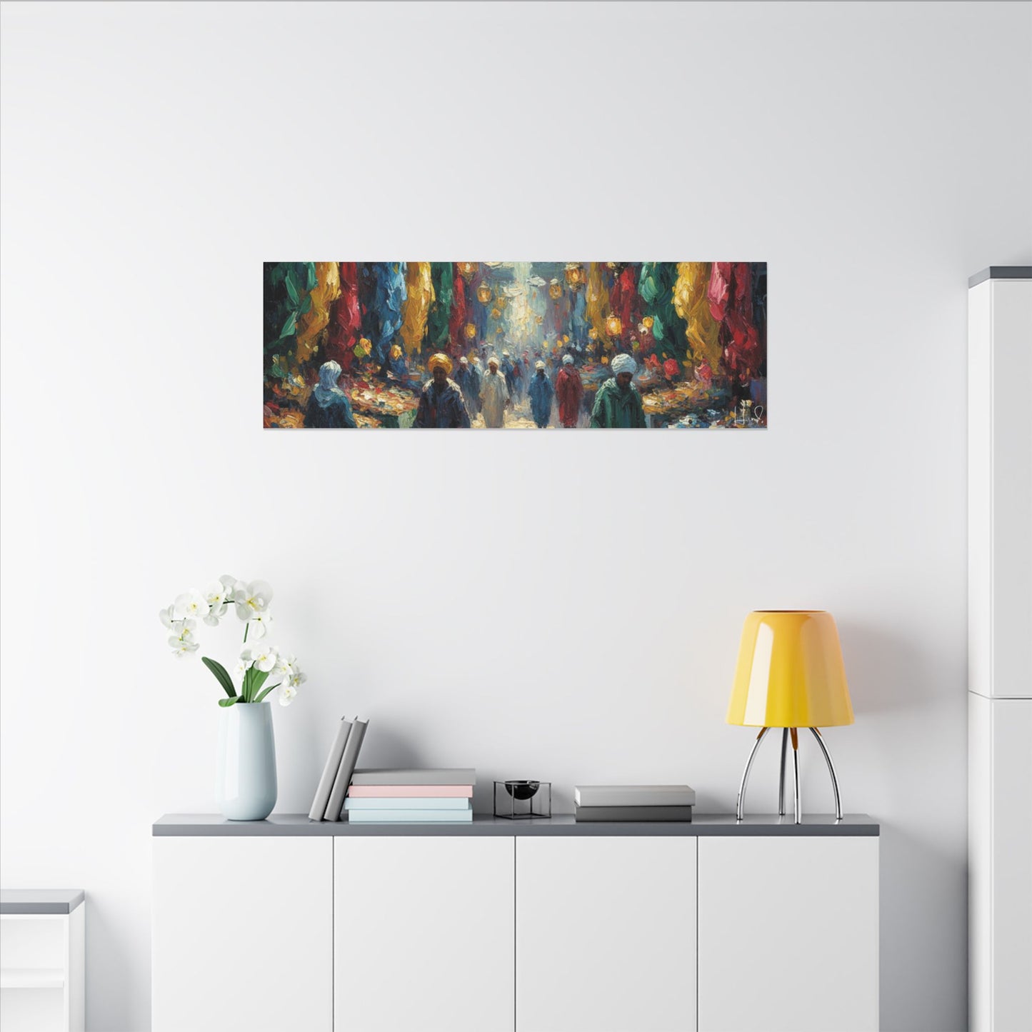 Middle Eastern Market Matte Canvas Wall Art — Colorful Bazaar Street Scene