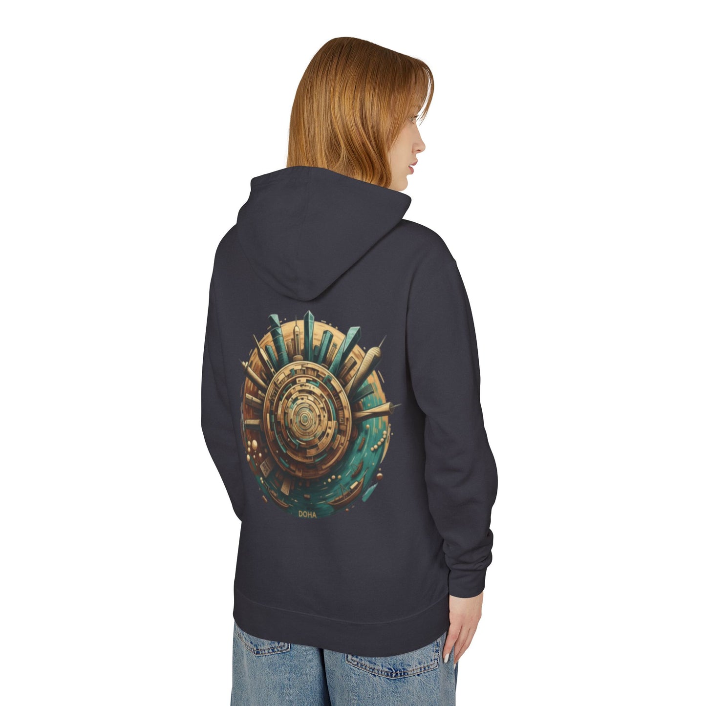 Hoodie — Retro Futuristic City Planet Graphic Hooded Sweatshirt