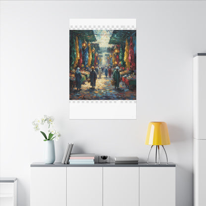 Middle Eastern Market Matte Canvas Wall Art — Colorful Bazaar Street Scene