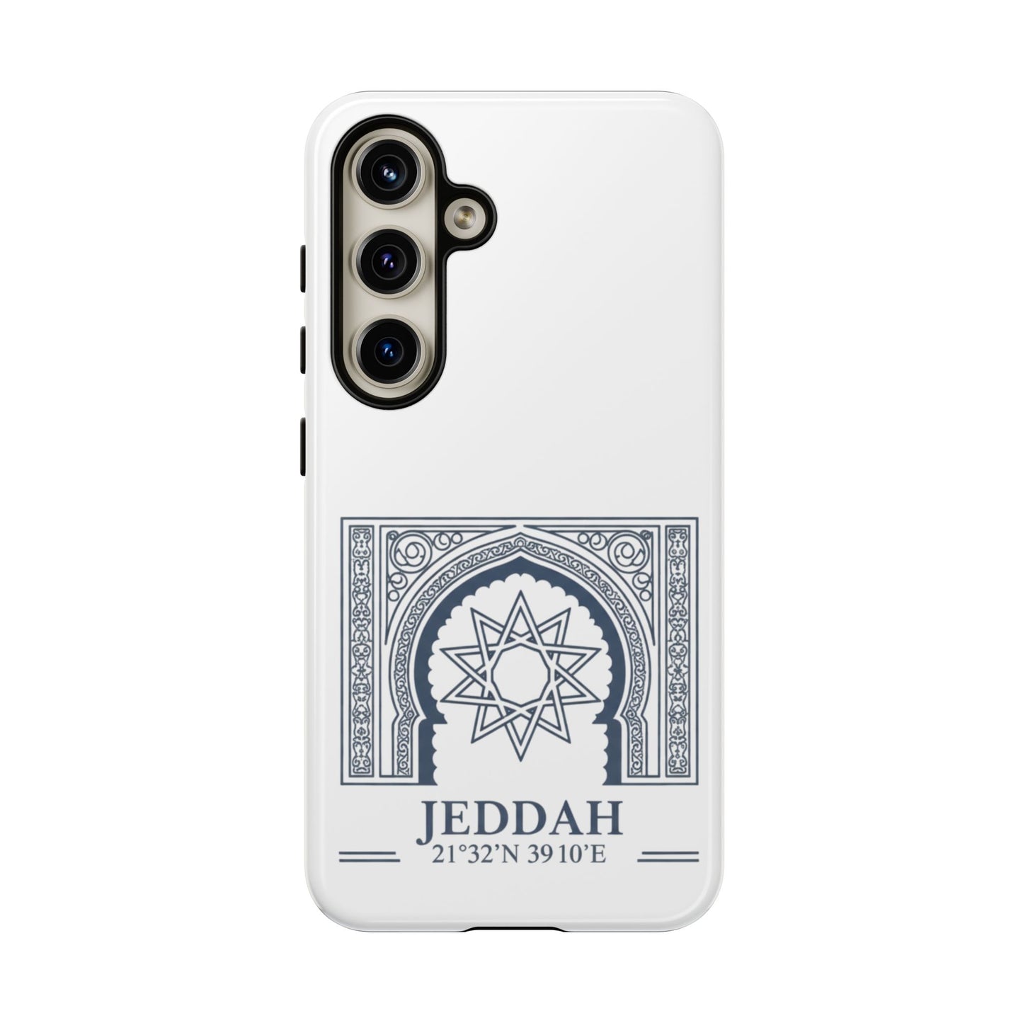 Jeddah Coordinates Phone Case — Arabic Arch Geometric Design