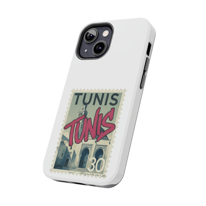 Coque de téléphone résistante à motif timbre vintage de Tunis — Étui de téléphone rétro pour voyage en Tunisie