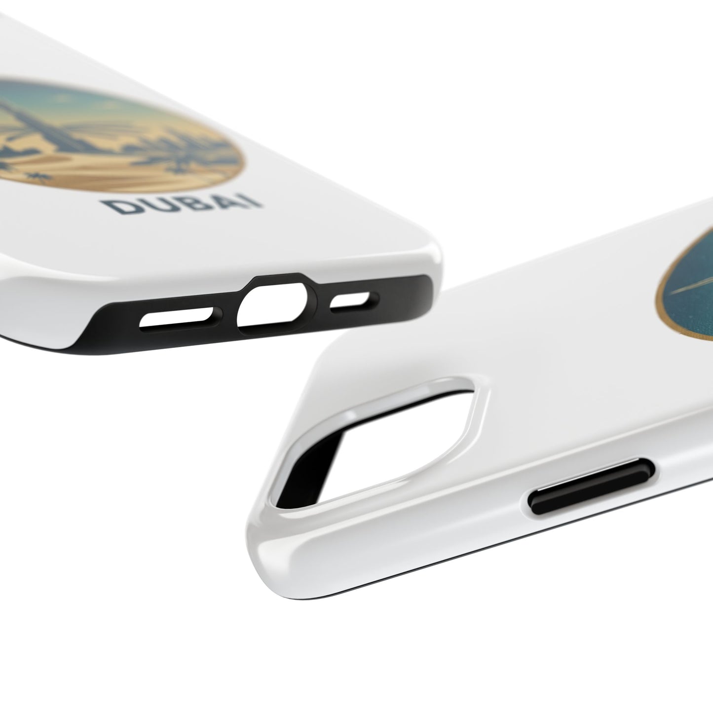 Coque de téléphone résistante motif skyline de Dubaï — Étui de voyage rétro palmiers du désert