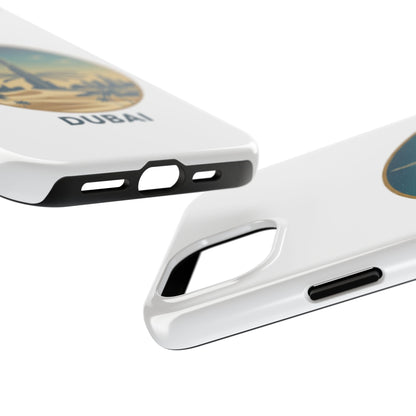 Coque de téléphone résistante motif skyline de Dubaï — Étui de voyage rétro palmiers du désert