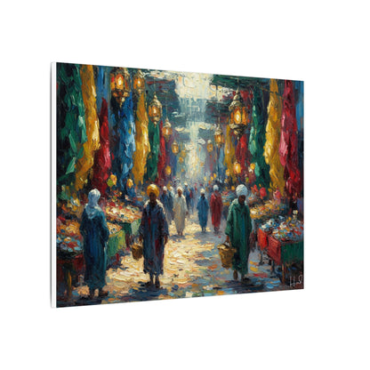 Middle Eastern Market Matte Canvas Wall Art — Colorful Bazaar Street Scene