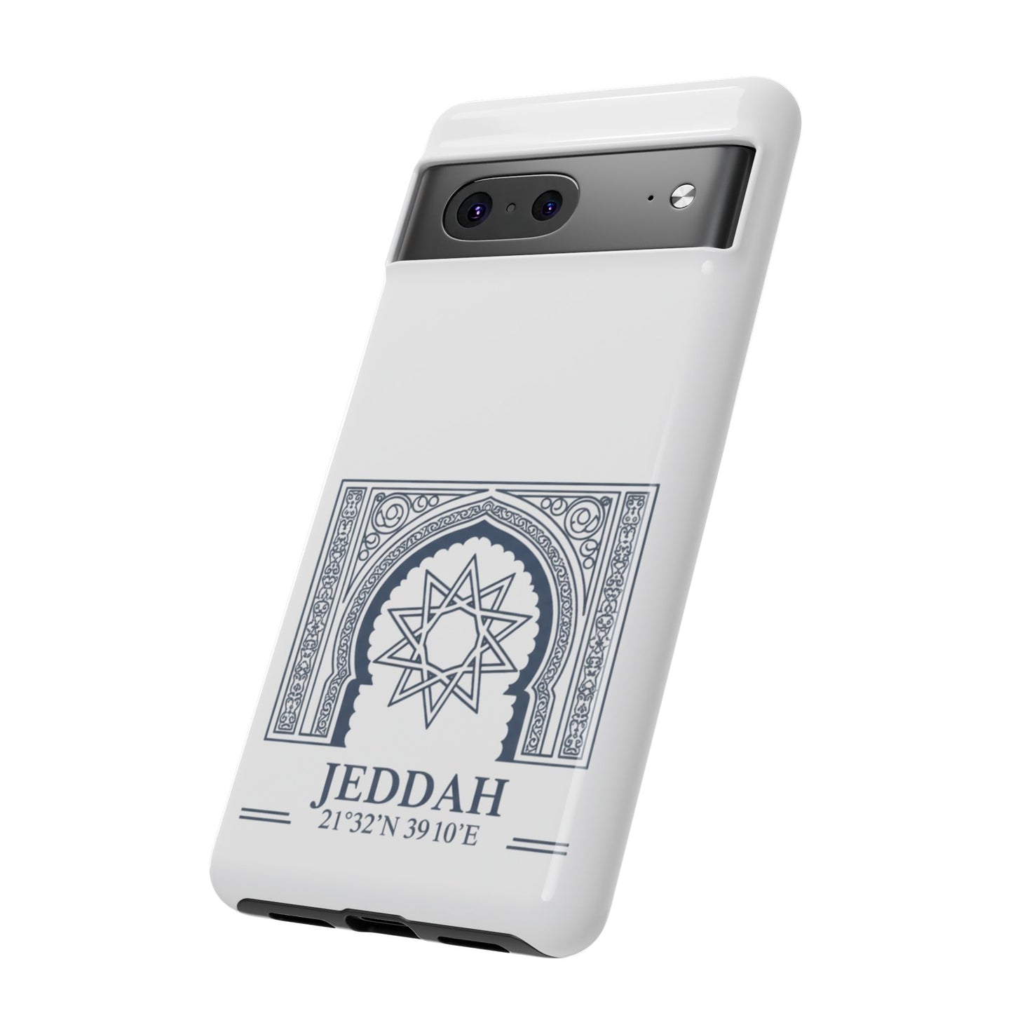 Jeddah Coordinates Phone Case — Arabic Arch Geometric Design